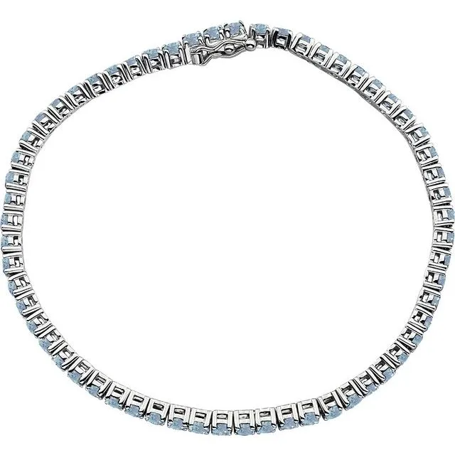 Aquamarine and 14K White Gold Line Bracelet 7 mm Wide