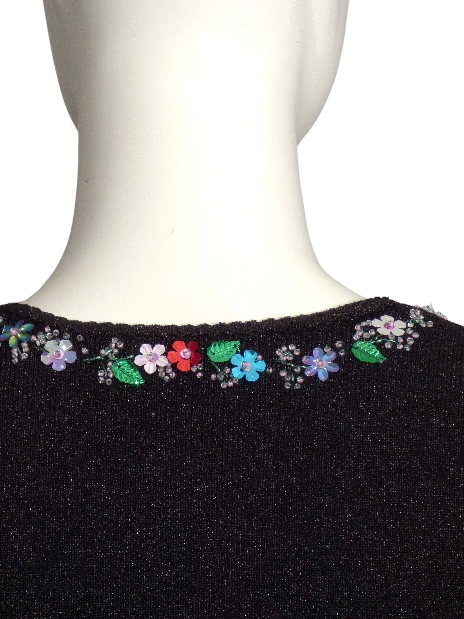 BETSEY JOHNSON- Floral Beaded "Cold Shoulder" Knit Sweater, Size 4