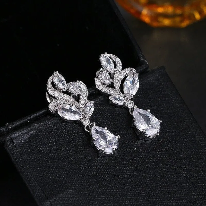 Bridal Crystal Swirl Earrings, 14K Gold Plated Ear Stud Earrings, Wedding Bridesmaid Dangle Earrings