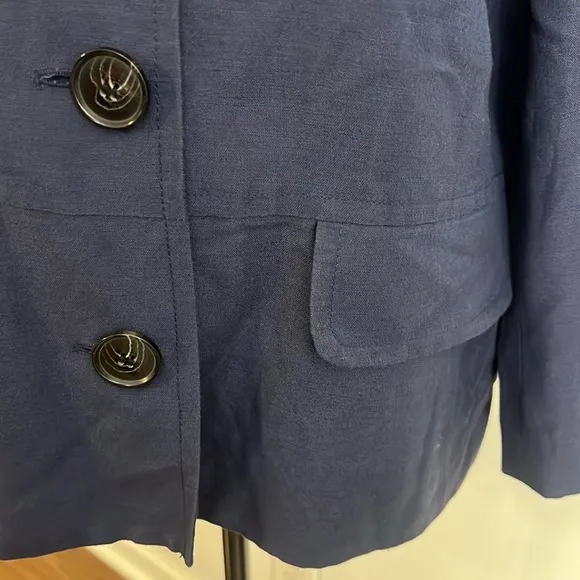 Kasper Navy Linen Blend Plus Size Blazer w/Large Buttons, Sz. 14.