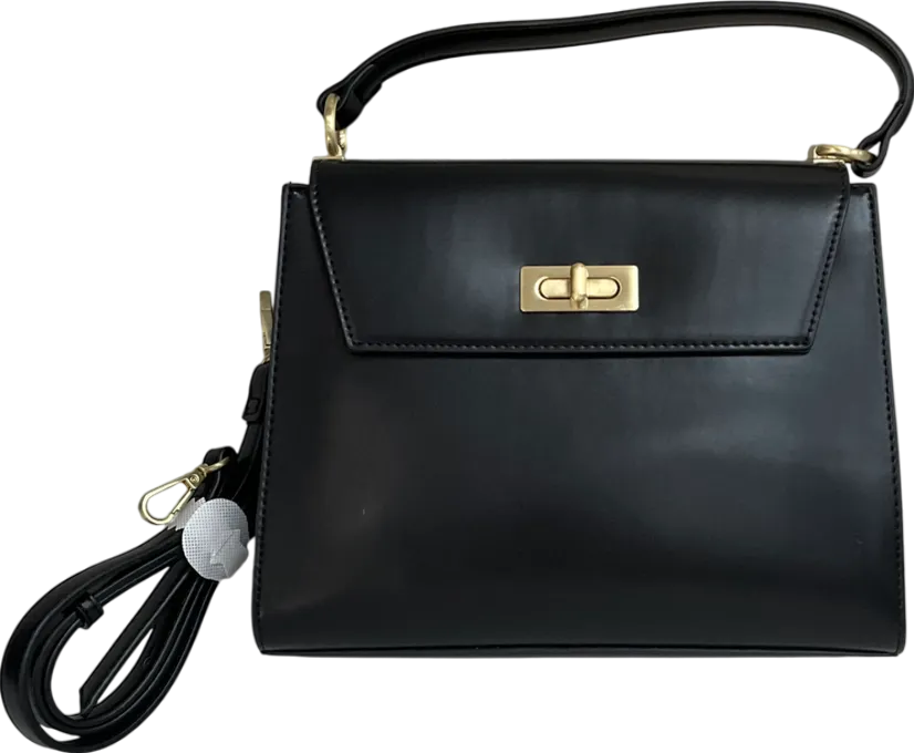 M&S Black Faux Leather Top Handle Tote Bag One Size
