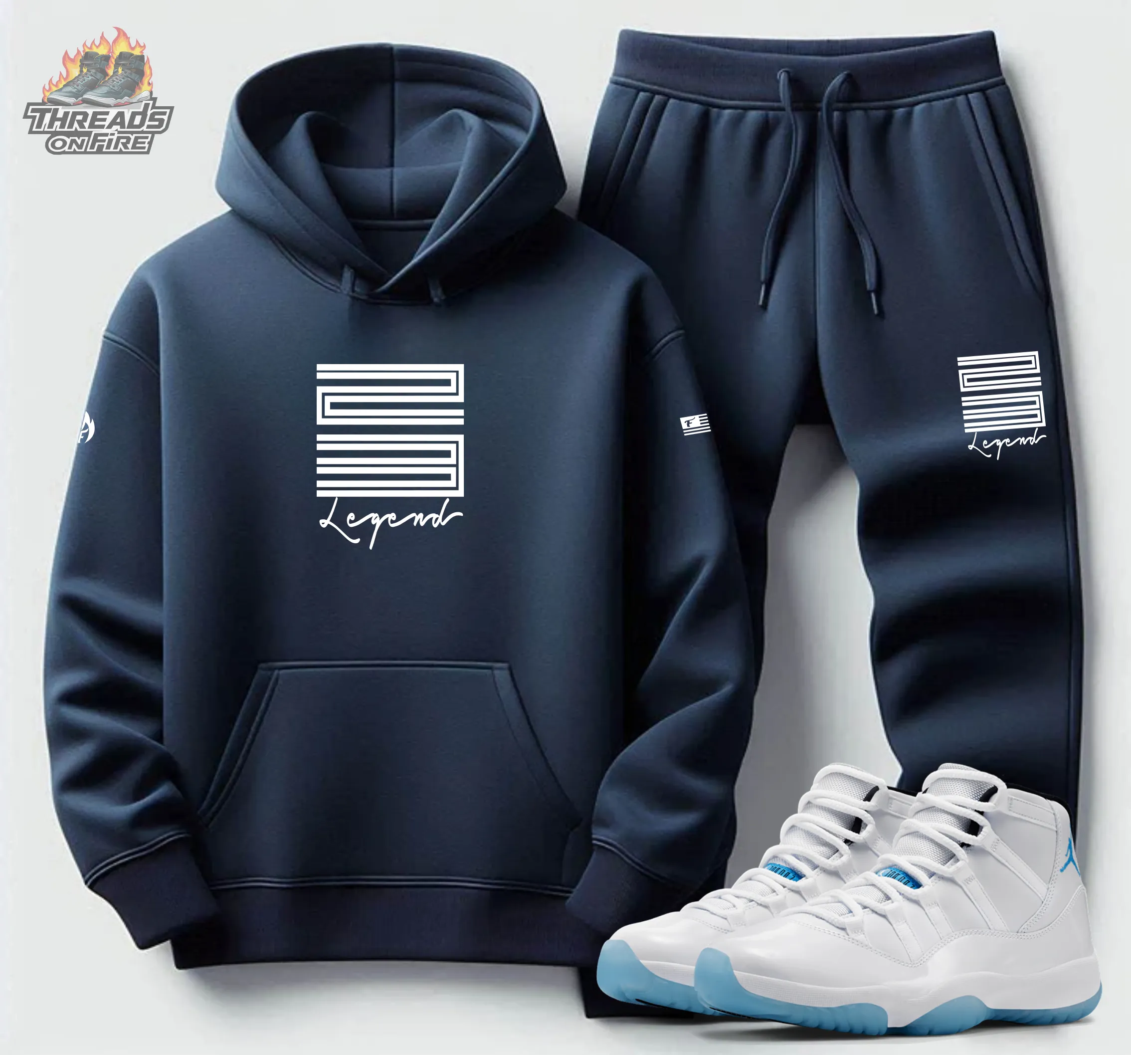Men's Navy Blue Sweatsuit 23 Legend Hoodie Joggers To Match Air Jordan 11 Legend Blue