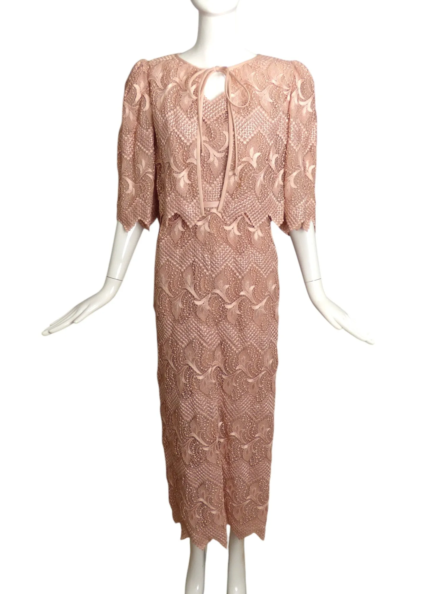 MICHAEL NOVARESE- 1980s Pink Lace Gown & Jacket, Size 6