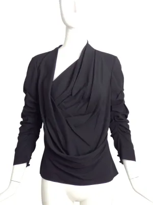 OSCAR DE LA RENTA- NWT 2017 Black Draped Silk Blouse, Size 0