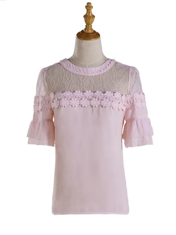 rose love chiffon lace top