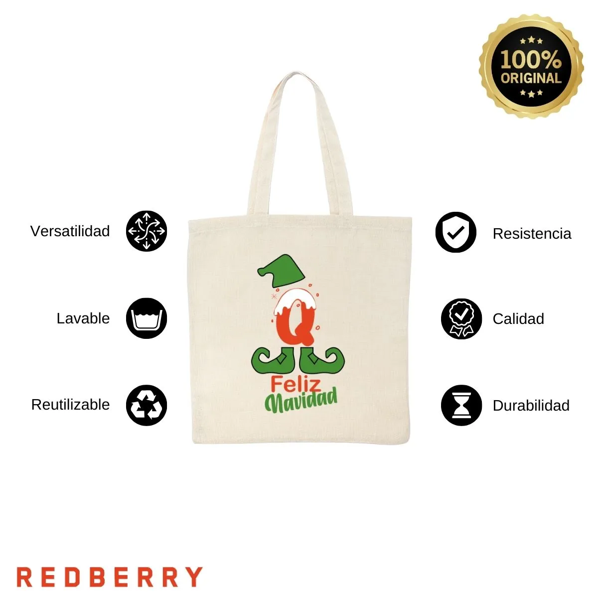 Tote Bag Bolsa de Manta Navideña Iniciales